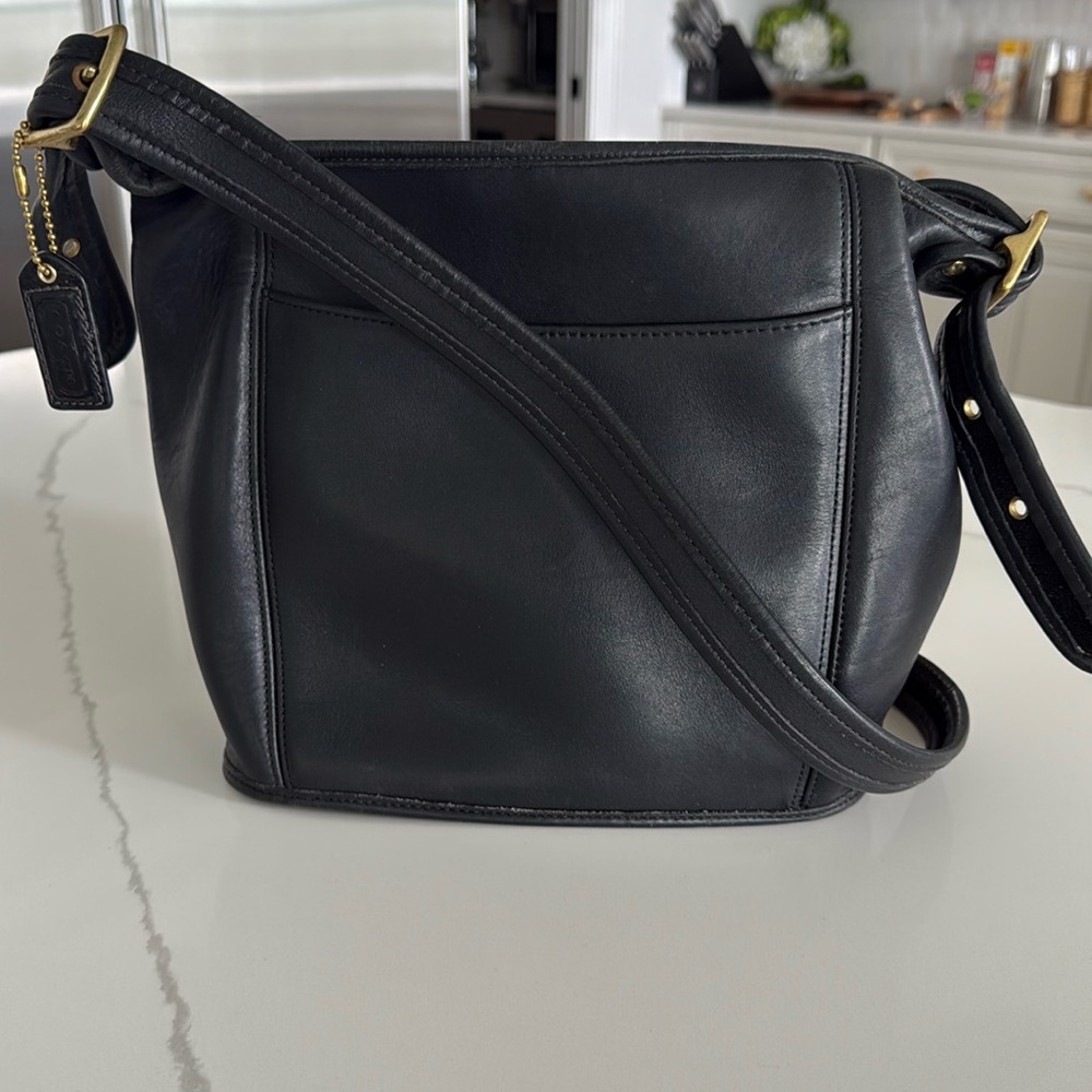 Vintage Coach Black Shoulder Bag with Gold Accents